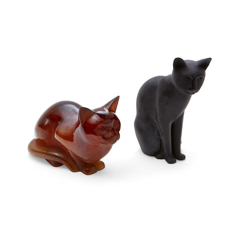 Bonhams A Daum Amber Pate De Verre Crouching Cat And A Seated Black Cat Le Chat Noir