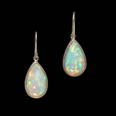 Bonhams : Fine Pair of Jelly Opal Ear Pendants