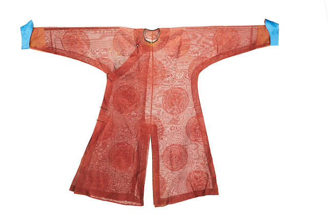 Bonhams : A CHINESE MAN'S BURGUNDY SILk gauze Informal robe, Changfu ...