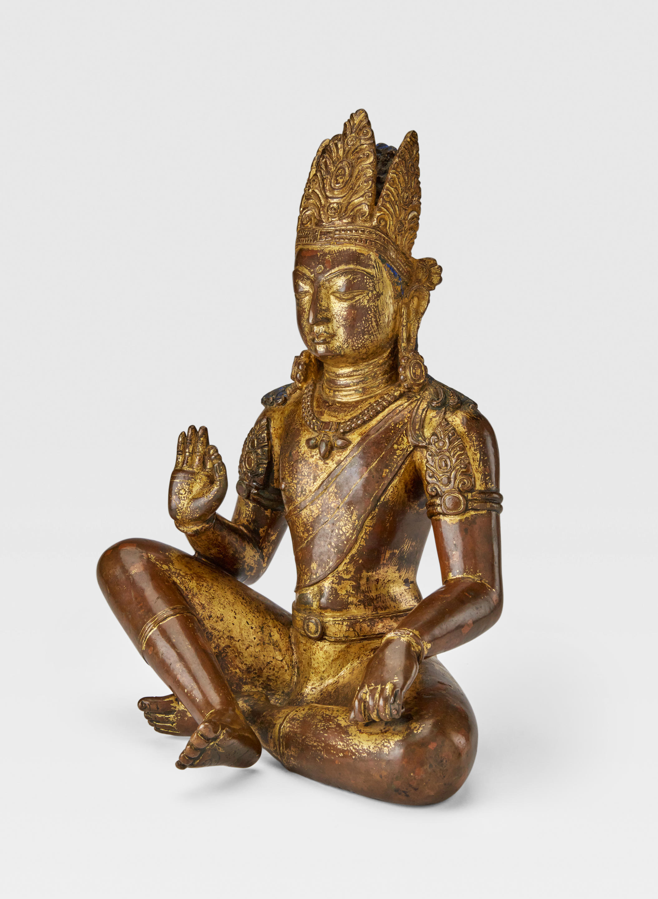 Brass Indra, the King of the Heavens Statue Seated in Relaxed