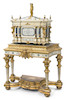 Thumbnail of An impressive exhibition quality gilt bronze and lapis mounted natural and stained ivory serre bijoux on associated giltwood, natural and stained ivory stand  second half 19th century image 1
