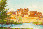 Thumbnail of Joseph Henry Sharp (1859-1953) View of the Taos Pueblo 9 3/4 x 13 3/4 in. framed 14 x 18 in. image 1