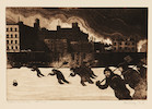 Thumbnail of William Sharp (American, 1900-1961); Three New York Views Meat Market on West 12th Street, Snowflakes over Manhattan, and Blue Monday on Second Ave; image 1
