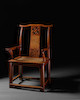 Thumbnail of A VERY RARE HUANGHUALI 'WANNIAN TAIPING' YOKEBACK ARMCHAIR, GUANMAOYI  Ming dynasty, 16th/17th century image 10
