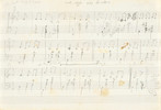 Thumbnail of CONTEMPORARY AUTOGRAPH MUSICAL MANUSCRIPT AND LYRICS FOR JERUSALEM OF GOLD. SHEMER, NAOMI. 1930-2004.  Autograph Manuscript Signed (Naomi Shemer) being the lyrics for Yerushalayim Shel Zahav (Jerusalem of Gold), including the verse added c. June 10, 1967 at the end of the Six-Day War, image 3