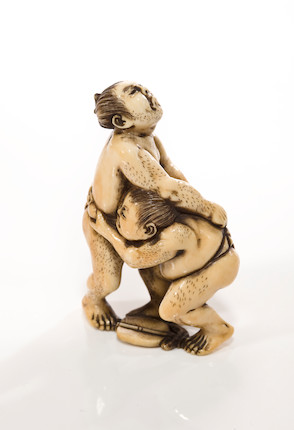 IVORY SUMO WRESTLERS By Masaharu, 19th century image 1