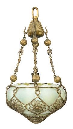 A Tiffany Studios gilt metal and Favrile glass Moorish Chandelier circa 1900 image 1