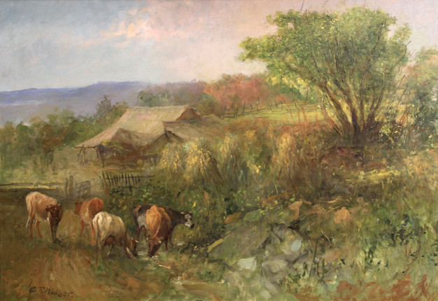Bonhams : Charles T. Webber (American, 1825-1911) Cattle and haystacks ...