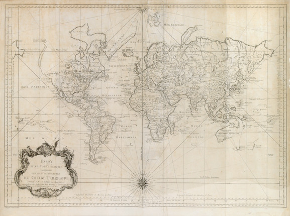 Bonhams : World Map. Bellin, Jacques. 1703-1772. Essay D'une Carte 