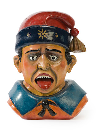 Bonhams : A painted wood circus wagon head of a jester early 20th century