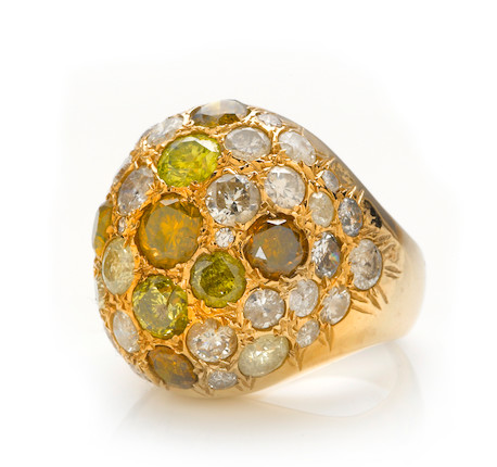 Bonhams : A multi-colored diamond cluster ring