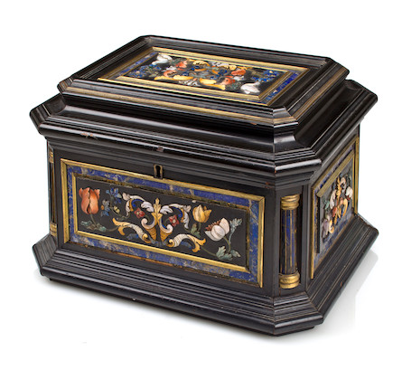 An Italian Baroque style carved hardstone and ebonized casket late 19th century image 1