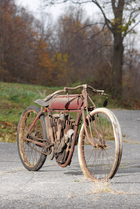 From the first year of 61ci Big Twin's production, in unrestored and original condition,1915 Indian 61ci Board-Track Racing Motorcycle Engine no. 74G762 image 1