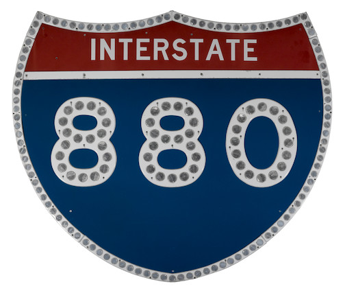 Bonhams : A large California Interstate 880, tin painted reflector sign,