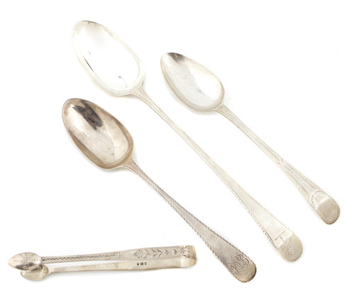 Bonhams : A group of George III sterling silver 'Old English' serving ...