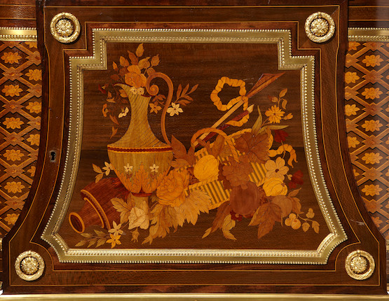 A Louis XVI style gilt bronze mounted marquetry inlaid commode after a model by Jean Henri Riesener early 20th century image 3