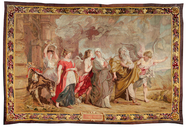 A French Gobelins tapestry depicting Lot's Flight from Sodom by E. Hocheid, first quarter 20th century image 1