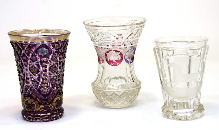 Bonhams Three Bohemian Glass Beakers Second Half 19th Century