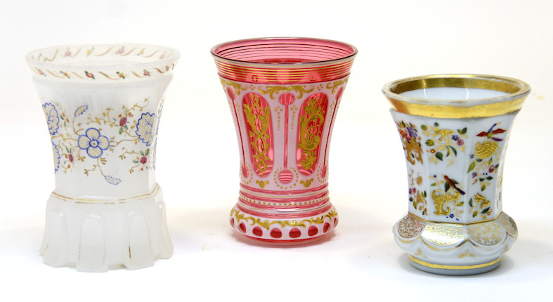 Bonhams Three Bohemian Glass Beakers Second Half 19th Century