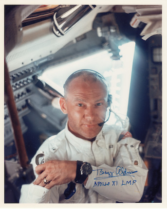ARMSTRONG SNAPS ALDRIN INSIDE THE LUNAR MODULE. Color photograph, 10 x 8 inches. image 1