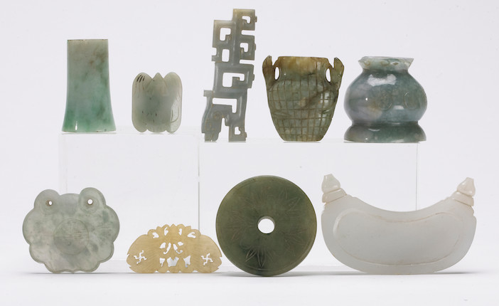 Bonhams : A group of nine jade and hardstone decorations