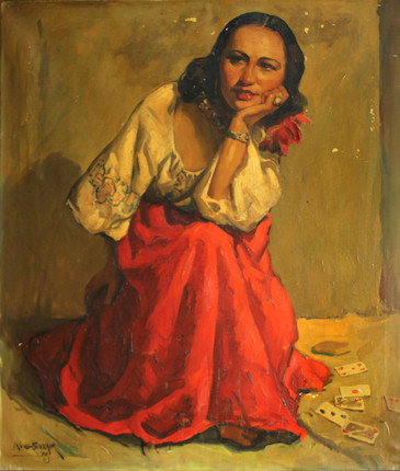 Bonhams : Irving Sinclair (American, 1895-1969) Gypsy girl with cards ...