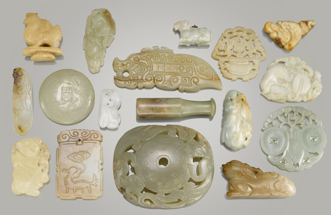 Bonhams : A group of seventeen jade hard stone carvings