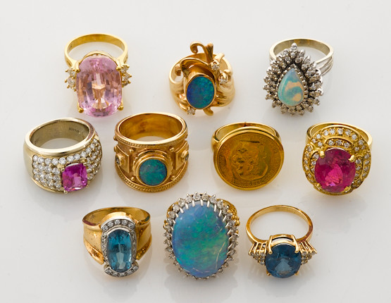 Bonhams : A collection of ten gem-set, gold coin, diamond, 14k and 18k ...