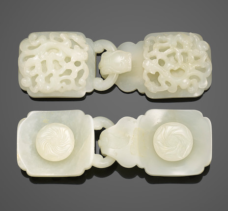 Bonhams : A two-section white jade belt buckle 18th/19th century