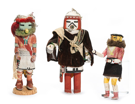 Bonhams : Two Hopi kachina dolls and a Zuni example