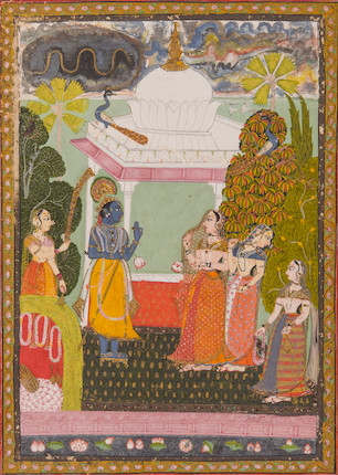 Bonhams : Krishna and Radha meet Raghogarh, late 17th century