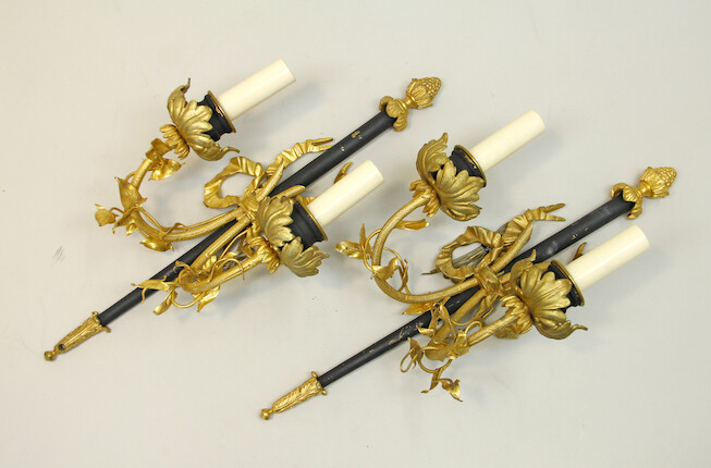 Bonhams : A pair of Louis Philippe style patinated and gilt bronze two ...