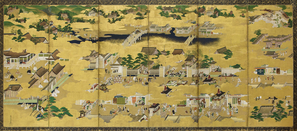 Bonhams : Kumagai Michimasa (19th century) Rakuchu rakugai zu (Scenes ...