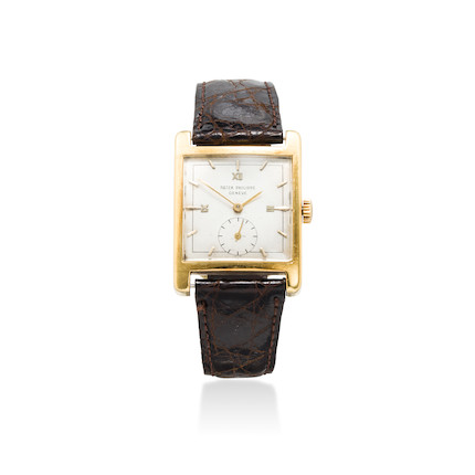 Bonhams : Patek Philippe. A fine 18K gold rectangular wristwatchRef2433 ...