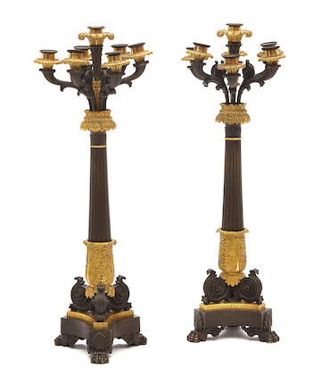 Bonhams : A pair of Charles X gilt and patinated bronze seven light ...