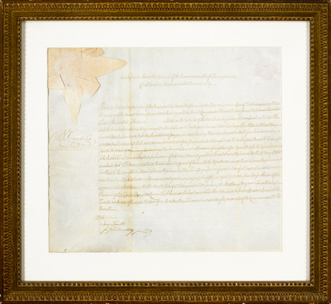 FRANKLIN, BENJAMIN. 1706-1790. Document Signed (B. Franklin), 1 p, oblong folio, image 2