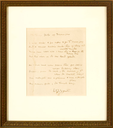 Bonhams : YEATS, WILLIAM BUTLER. 1865-1939. Autograph Manuscript Signed ...