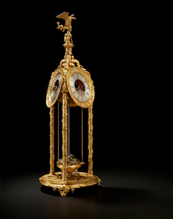 A rare gilt metal triple dial Tuerlingx patent screw clock No. 9, signed on the base, the dial signed The American Screw Clock, circa 1860 image 1