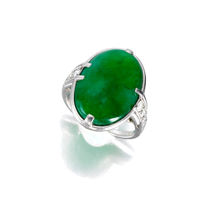 Bonhams : An Art Deco jadeite jade and diamond ring, Cartier,