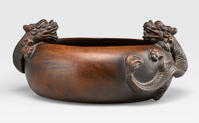 Bonhams : An Yixing pottery bowl with dragon decoration Chen Mingyuan mark