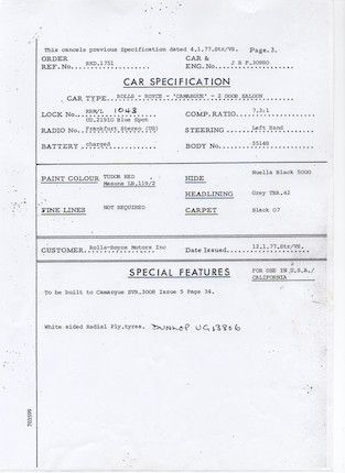Ex-Sammy Davis Jr. 1977 Rolls Royce CamargueChassis no. JRF30980Engine no. 30980 image 2