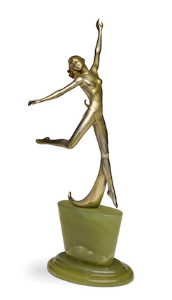 Bonhams : An Austrian Art Deco silvered bronze and onyx nude