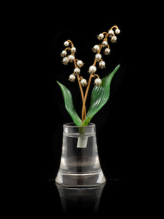 Bonhams : A jewelled hardstone study of lily-of-the-valleyprobably ...