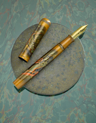 DUNHILL-NAMIKI Rare and Exceptional Double Dragon Maki-e Fountain Pen, Signed by Shogo, Emperor Size, A-Grade, early 1930s image 1