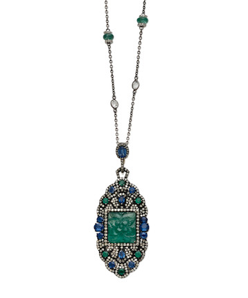Bonhams : An emerald, tanzanite, diamond, white topaz and silver ...
