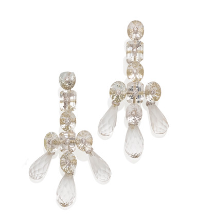 Bonhams : A pair of rock crystal quartz, diamond and 18k gold ear ...