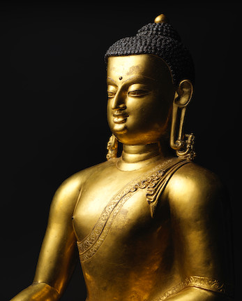 Bonhams : A GILT COPPER ALLOY FIGURE OF SHAKYAMUNI BUDDHA KHASA MALLA ...