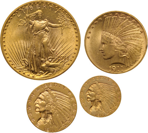 Bonhams : Four Piece 1911 U.S. Gold Type Set