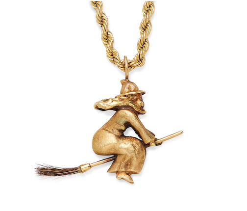 Bonhams : A Gold Witch Pendant On 14k Gold Rope Chain