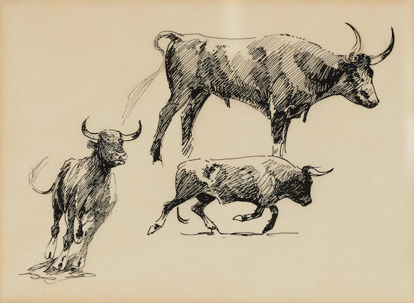 Bonhams : Edward Borein (1872-1945) Running Horses; Standing Cattle ...